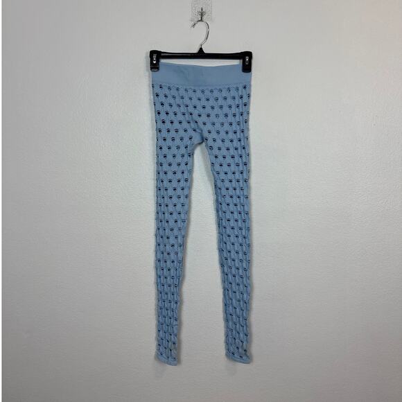 Maisie Wilen Perforated Seamless Knit Stretch Rare Baby Blue Leggings One Size - Picture 2 of 6